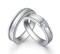 AMDXD 18 K oro blanco 750 anillos diamante 0,3 ct, 1 par de alianzas de boda diseño clásico anillos de amistad solitario joyas reales, Damen 54 & Herren 67, Oro blanco de 18 quilates (750), Diamante