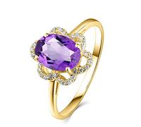 AmDxD 18K Oro Amarillo Anillos de Boda para Mujer Flores Ovalada Amatista 1.21ct Anillo Mujer Tama?o 8
