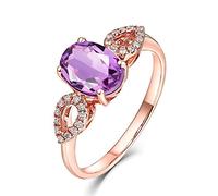 AmDxD 18K Oro Rosa Anillos de Boda para Chicas L¨¢grima Ovalada Amatista 1.34ct Anillo Mujer Tama?o 20