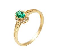 AmDxD 18K Oro Rosa Anillos de Boda para Chicas Oval Ovalada Esmeralda 0.1ct Anillos Compromiso Mujer Tama?o 21