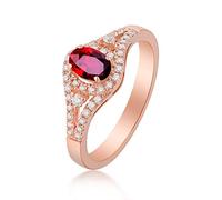 AmDxD 18K Oro Rosa Anillos de Boda para Mujer Elegante Ovalada Rub¨ª 1ct Anillos San Valentin Tama?o 25