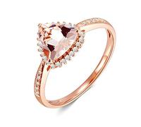 AmDxD 18K Oro Rosa Anillos de Boda para Se?Oras Corazon Coraz¨®n Morganita 1ct Anillo San Valentin Mujer Tama?o 18,5