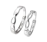 AMDXD 2 alianzas de plata de ley 925, huecas, besos con pescado, grabado torcido, "I Love You", anillo de plata, regalo para abuela (ajustable), Plata de ley