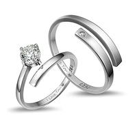 AMDXD 2 anillos de boda de plata de ley 925, ajustable con 4 puentes, engaste de garra grabado "I Love You", anillo de plata con circonita cúbica, par de regalos (ajustable), Plata de ley, Zirconia
