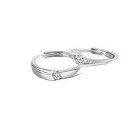 AMDXD 2 anillos de compromiso de plata de ley 925, 3/5 mm, anillos redondos ajustables, grabado "I Love You", anillos de plata, regalo para pareja (ajustable), Plata de ley, Zirconia cúbica