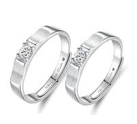 AMDXD 2 anillos para mujeres y hombres de plata S925, grabado ajustable, anillo de plata, regalo de pareja (ajustable), Plata de ley, Zirconia cúbica