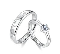 AMDXD 2er Ringe für Frauen Männer 925 Silber Endless Love passende Herz Gravur I Love You Paar Ring Silberring, Jahrestag Geschenk (verstellbar), Plata de ley, Zirconia cúbica