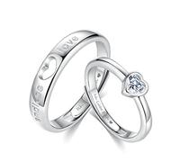 AMDXD 2er Ringe für Frauen Männer 925 Silber ,Endless Love passende Herz Gravur Ich liebe Dich Paare Ring Silberring,Jahrestag Geschenk (verstellbar), Plata de ley, Zirconia cúbica