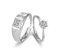 AMDXD 2er Ringe für Frauen Männer Sterling Silber 925 Breite Blumen Gravur Ich Liebe Dich Paare Ring Silberring mit Cubic Zirkonia Nützliche Geschenke (verstellbar), Plata de ley, Zirconia cúbica