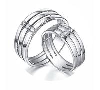 AMDXD 950 anillos de platino con diamante de 0,22 ct, 1 par de alianzas de tres capas de diseño para parejas, anillos de boda, anillo de diamantes, joyas auténticas, Damen 49 & Herren 57, Platino