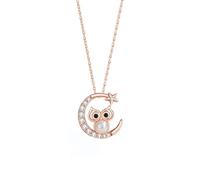 AMDXD 9K/14K/18K Rose Gold Halskette Damen Damenkette Anhänger EulStern Mond mit Perle Rundschliff Weiß, Ketten für Frauen mit Moissanit Rosegold Au375/585/750 Echtes, 40+5CM, Oro rosa de 9 quilates