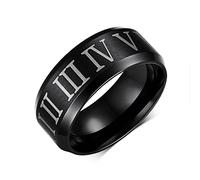 AMDXD Alianzas de boda de 8 mm de ancho, de acero inoxidable, con números romanos cepillados, para hombres, color negro, Acero inoxidable, Sin circonitas cúbicas