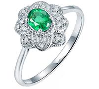 AMDXD Alianzas de oro blanco 750, flor de 4 garras, anillo de compromiso para mujer con verde esmeralda 0,3 ct, regalo para mujeres, esposas, madres, novias, Oro blanco de 18 quilates, Esmeralda