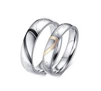 AMDXD Anillo de boda de 4 mm / 5 mm, acero inoxidable, diseño de rompecabezas de amor real para mujeres, color plateado, Acero inoxidable, Sin circonitas cúbicas