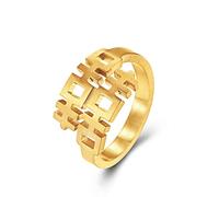 AMDXD Anillo de boda de acero inoxidable para hombre, anillo de banda para hombre, palabra china para doble suerte para hombres, oro, Acero inoxidable, Sin circonitas cúbicas