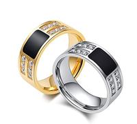 AMDXD Anillo de boda de acero inoxidable para hombre, anillos de boda eternos con circonitas para hombres, oro, Acero inoxidable, Zirconia cúbica