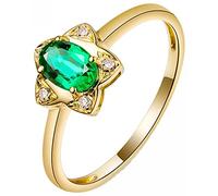 AMDXD Anillo de boda de oro de 18 quilates, con estrella feliz, anillos de compromiso con verde esmeralda de 0,5 ct, regalo para el día de la madre, día de San Valentín, compromiso, cumpleaños