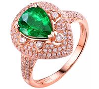 AMDXD Anillo de boda de oro rosa de 18 quilates, lágrima de gota, anillo de compromiso para mujer con verde esmeralda de 1,67 ct, regalo para Navidad, San Valentín, Oro rosa de 18 quilates, Esmeralda