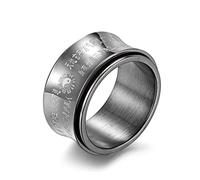 AMDXD Anillo de boda para hombre en acero inoxidable, anillo de banda Tai Chi Yinyang escritura para hombres, negro, Acero inoxidable, Sin circonitas cúbicas