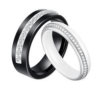 AMDXD Anillo de compromiso de cerámica, 4/6 mm, anillo de eternidad con circonita 5A, anillo para mujer, anillo de hombre, irrompible y no se decolora, no se decolora ni se desgasta ni se desgasta