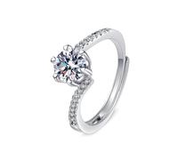 AMDXD Anillo de compromiso de oro blanco 585 de 14 quilates, diseño de corazón, 6 puentes, anillo de boda con diamante creado en laboratorio, oro de 14 quilates, joyería auténtica, talla 47-65, Oro