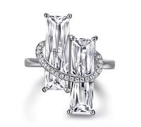 AMDXD Anillo de compromiso de plata de ley, anillo de mujer doble rectángulo blanco cúbico circonita rectangular anillo, 22, Plata de ley, Zirconia cúbica