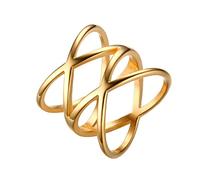 AMDXD Anillo de compromiso vintage de 19 mm, anillos de amistad de acero inoxidable, banda ancha pulida, para mujeres, oro, Acero inoxidable, Sin circonitas cúbicas