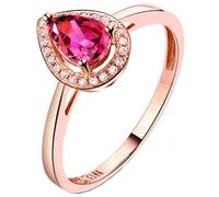 AMDXD Anillo de diamante de oro rosa 750, anillo solitario con turmalina rosa de 0,5 ct, regalo de cumpleaños para mujeres, madre, novia, Oro rosa de 18 quilates, Turmalina