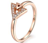 AMDXD Anillo de mujer de oro rosa de 18 quilates, anillo de mujer con triángulo blanco de 0,1 ct redondo, 18,5, Oro rosa de 14 quilates, Diamante