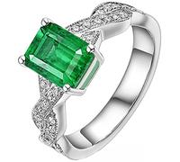 AMDXD Anillo de oro auténtico, anillo de diamante de oro blanco 750, diseño retorcido para mujer con verde esmeralda de 1,38 ct, como regalo para mujeres y madres, Oro blanco de 18 quilates, Esmeralda
