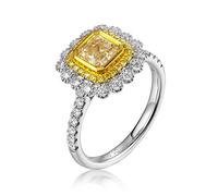 AmDxD Anillo de Oro Blanco 18 Kilates, Anillo Boda Mujer 1.01ct Rectangular Amarillo Diamante con 0.51ct Blanco Diamante, Oro Blanco, Tamaño 12 (Perímetro: 52mm)
