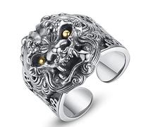 AMDXD Anillo de plata 925, PiXiu Divina Bestia Real Plata Anillo Hombres para Hombre, Anillo gótico, Plata Negro, Joyas Auténticas, Plata de ley, Sin circonita