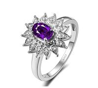 AMDXD Anillo de plata de ley 925 para mujer, anillo solitario de boda, anillo de compromiso, anillo de amatista morado simulado, talla 47-65, Plata de ley, Zirconia cúbica