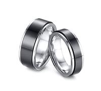 AMDXD Anillo para hombre, 6 mm/8 mm, anillos de pareja de acero inoxidable, anillo de dos colores, antiestrés, para mujeres, plata y negro, Acero inoxidable, Sin circonitas cúbicas