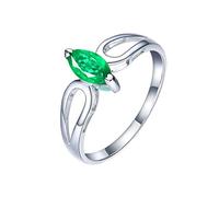 AMDXD Anillo para mujer de oro blanco 750 de 18 quilates con esmeralda de 0,56 quilates y diamantes de compromiso, regalos útiles, Oro blanco de 18 quilates, Esmeralda