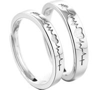 AMDXD Anillo para parejas de plata de ley 925, anillos latidos del corazón, anillos de plata con bolsa de joyería, joyas para mujer, Plata de ley, Sin piedras preciosas