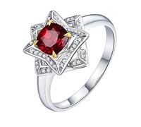 AMDXD Anillo solitario de flores para mujer en oro blanco de 18 quilates con rubí de 0,82 quilates y diamante alianzas de boda, regalo para madre e hija, Oro blanco de 18 quilates, Rubí