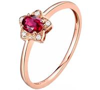 AMDXD Anillo solitario de oro auténtico de 18 quilates con estrella de compromiso con rubí rojo de 0,29 ct, regalo para novia, Oro rosa de 18 quilates, Rubí