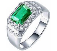 AMDXD Anillo solitario de oro auténtico Pt950 platino, anillo ancho para hombre con verde esmeralda de 1,42 ct, regalo de cumpleaños para hombre, Platino Pt950, Esmeralda