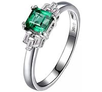 AMDXD Anillo solitario de oro blanco de 18 K, geométrico para mujer con verde esmeralda de 0,64 ct, regalo para el día de la madre, día de San Valentín, compromiso, cumpleaños, Navidad, Oro blanco de