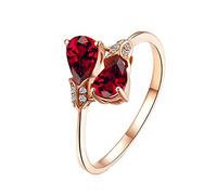 AMDXD Anillos auténticos de rubí de 0,92 ct, rojo, anillo de oro para mujer, oro rosa de 18 quilates, 750 gotas, diseño de hojas, anillos de amistad, anillos de boda, anillos de diamantes, 0,02 ct