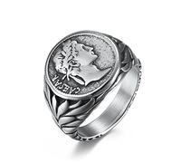 AMDXD Anillos de boda de acero inoxidable para hombre, anillo de banda para parejas Imperio Romano César el Grande para hombres, plata, Acero inoxidable, Sin circonitas cúbicas