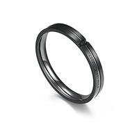 AMDXD Anillos de boda de acero inoxidable para hombre, anillo de pareja con grabado Love Never Falls con circonitas para hombres, color negro, Acero inoxidable, Zirconia cúbica