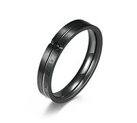AMDXD Anillos de boda de acero inoxidable para hombre, anillo de pareja con grabado Love Never Falls con circonitas para hombres, color negro, Acero inoxidable, Zirconia cúbica