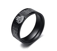 AMDXD Anillos de boda para hombre, acero inoxidable, anillos de banda, anillos para hombre, cinco versos budismo para hombres, negro, Acero inoxidable, Sin circonitas cúbicas