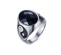 AMDXD Anillos de compromiso, anillos para hombre, acero inoxidable, ojo de tigre, piedra Yin Yang para hombres, azul/marrón, acero inoxidable, Sin circonitas cúbicas