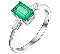 AmDxD Anillos de compromiso de oro blanco de 18 quilates, 4 puntas, rectángulo de 1,3 quilates, esmeralda con diamante de 0,21 quilates, para mujer, Oro blanco de 18 quilates, Esmeralda