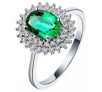 AmDxD Anillos de compromiso de oro blanco de 18 quilates, esmeralda ovalada de 1,16 quilates con diamantes de 0,31 quilates para mujer, para boda y compromiso, Oro blanco de 18 quilates, Esmeralda