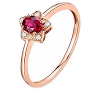 AmDxD Anillos de compromiso de oro rosa de 18 quilates, diseño de estrella, 0,29 ct, ovalado, rojo, rubí con diamante de 0,025 quilates, para boda, compromiso, Oro rosa de 18 quilates, Rubí