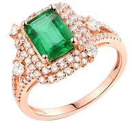 AmDxD Anillos de compromiso de oro rosa de 18 quilates, esmeralda de 1,65 quilates, forma rectangular con diamantes de 0,59 quilates, anillos para mujer, para bodas y compromisos, Oro rosa de 18